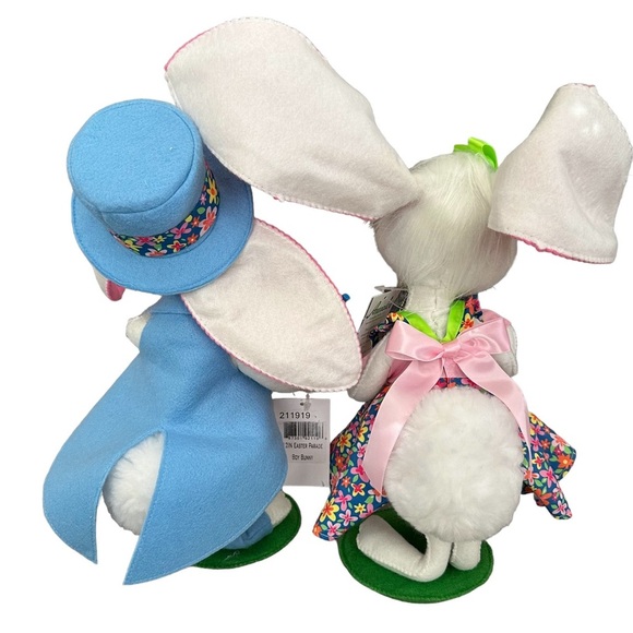 2 Annalee 12" Easter Parade Boy And Girl Bunny Rabbit In Blue Felt NWT 2019-2020 - Picture 10 of 16